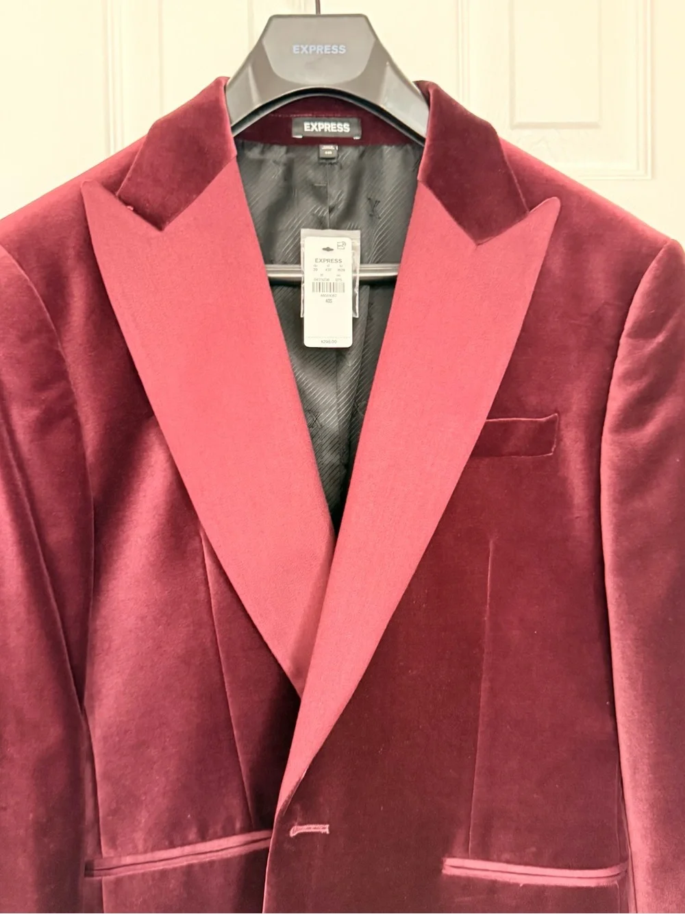 Express Men's Velvet Tuxedo Jacket in Deep Burgundy
